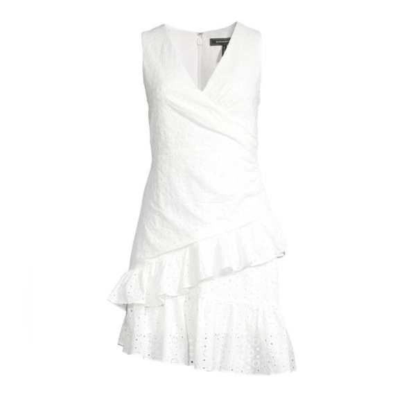 BCBGMAXAZRIA White Eyelet V Neck Crochet Wrap Dress Sz 6 $248 - Picture 3 of 8